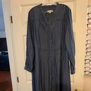 Coldwater Creek Denim Blue Prairie Cottagecore Dress 1x